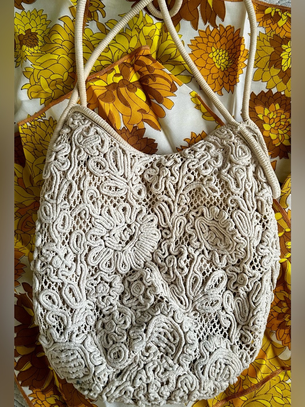 ZARA Cream Crochet Shoulder Bag cotton beach resort vacation